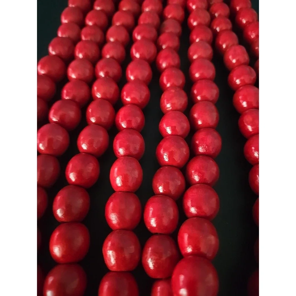 NOS Vtg Christmas Wooden Wood Bead Beads Garland Red 9 Feet 3 YDS Santa's Best